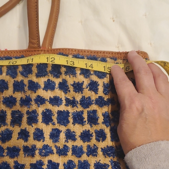 Anthropologie Miss Albright Blue and Tan Woven Tote Bag - Picture 6 of 8